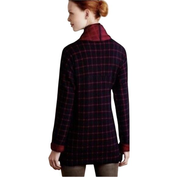 Sanctuary Anthropologie Red & Navy Windowpane Drape Wrap Cardigan Jacket MED - Picture 4 of 10